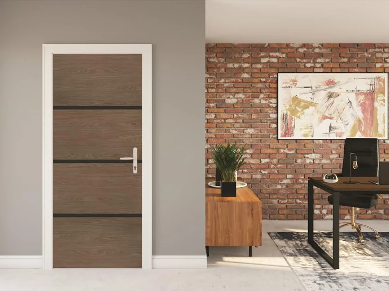 Nordlinger Pro Door Renovation Kit – 890557 – FSC Mixed Wood 70% – Smoked Oak – Varnished Adhesive – Black Profiles – Interior Decoration - Image 1