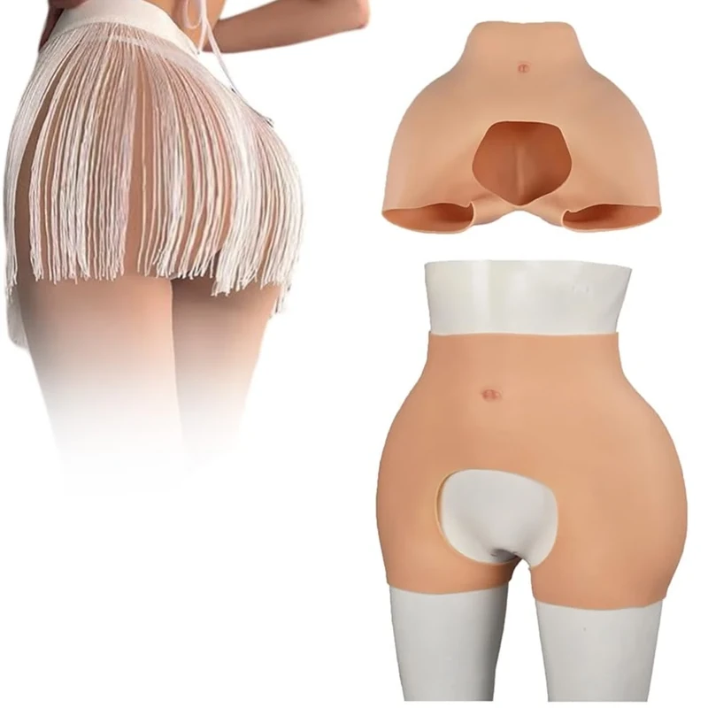 Open Crotch Silicone Panties Buttock Enhancer Shaper Panty Women Fake Hip Lifter Control Underwear for Crossdressers,Color 2,one size