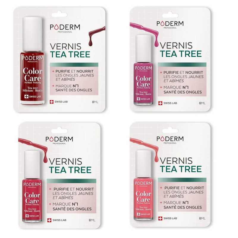 PODERM Tea Tree Nail Polish Vital Colours Bundle – Swiss Made | Antifungal with Tea Tree Oil, Silicium & Biotin | Strengthens, Repairs & Conceals Yellow and Damaged Nails | Developed by a Podiatrist