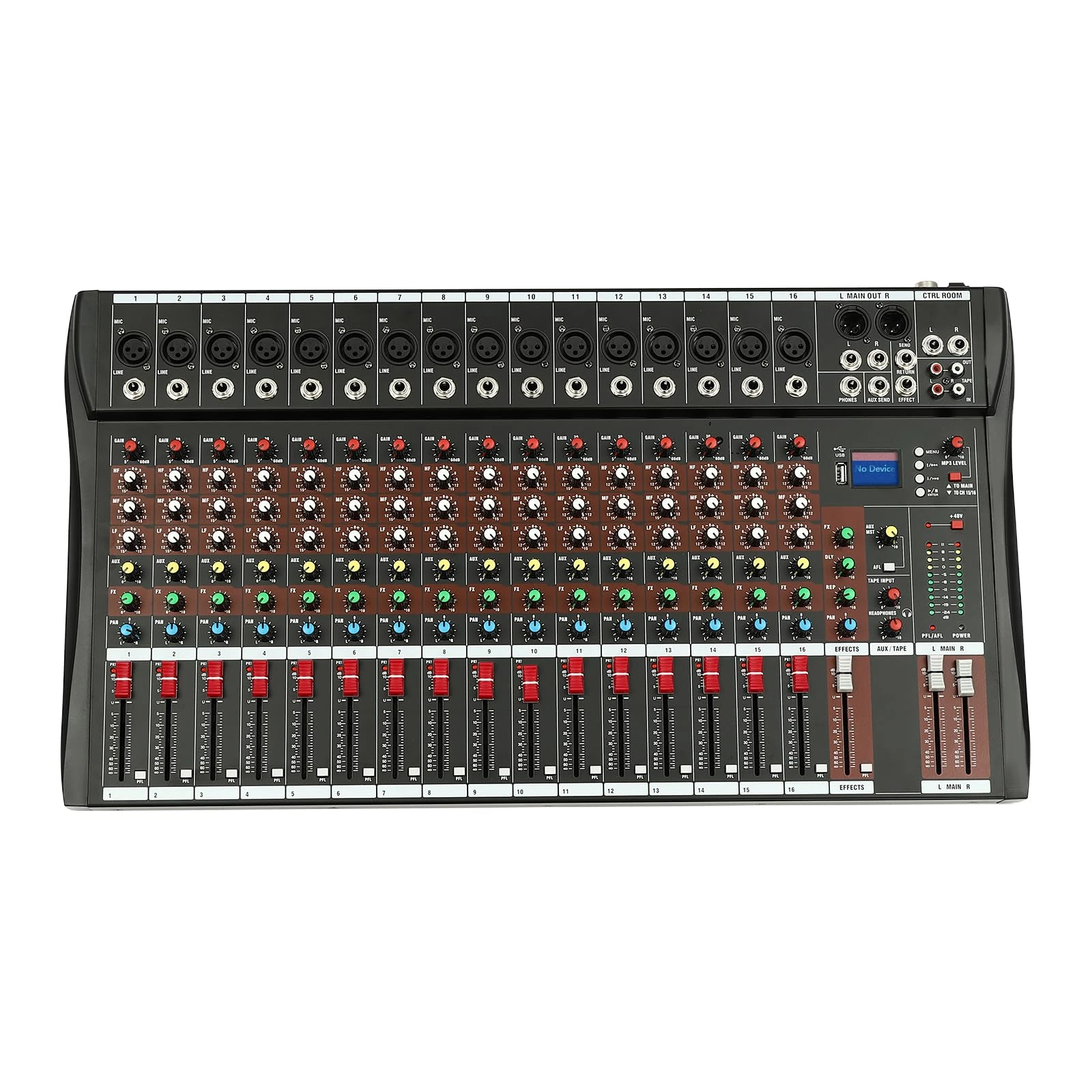 WindWilder 16 Channel Mixer 63.5x34x3.7cm, Bluetooth Audio Console with 3-Band EQ for Live Performance Recording Studio, Black