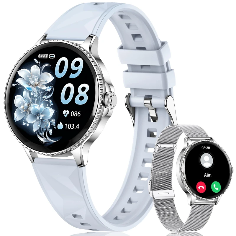 CIVO 41mm Silver Smart Watch for Women: Fitness Watches Activity Tracker Step Counter - Bluetooth Call Smartwatch for Android iOS