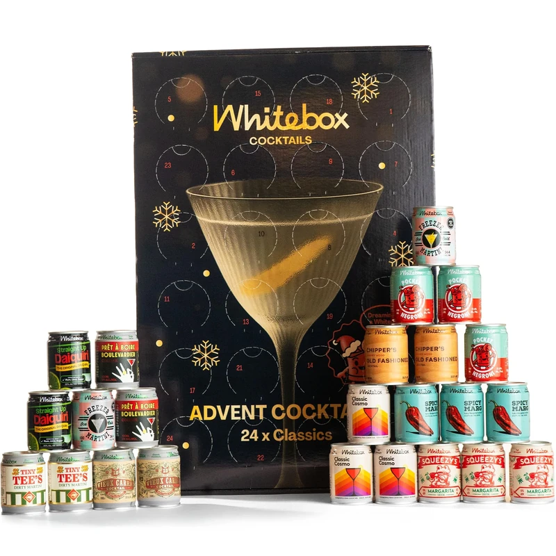 WHITEBOX COCKTAILS Christmas Advent Calendar, 24 Cans | Limited Edition Drinks Collection with Margarita Mix, Martini & Negroni | Cocktail Gift Set 24x100ml