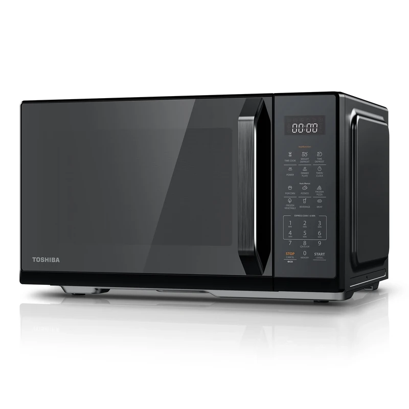 Toshiba Black Mirror Microwave 900w 23L Microwave Oven with Digital Display, Solo, Auto Defrost, One-touch Express Cook with 11 Power Levels, 7 Auto Menus, Perfect for 10'' pizza, MW3-EM23PF(MB)