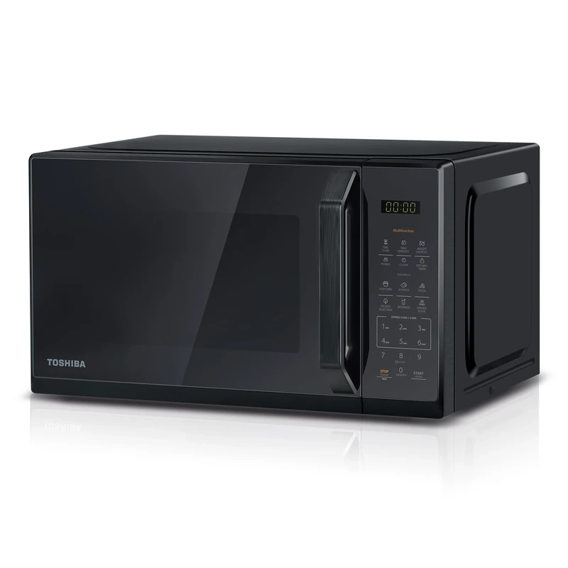 TOSHIBA Black Mirror Microwave 20Liter 800W Digital Solo Small Microwave With 11 Power Levels, One touch Express Cook with 6 Auto Menus, Defrost, Digital Display, Perfect for 9''pizza, MW3-EM20PF(MB)
