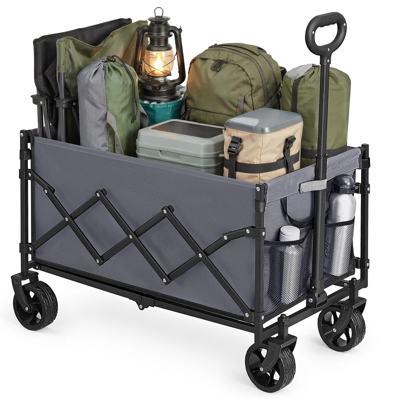 SONGMICS 150L Festival Trolley on Wheels, Foldable Camping Cart Wagon