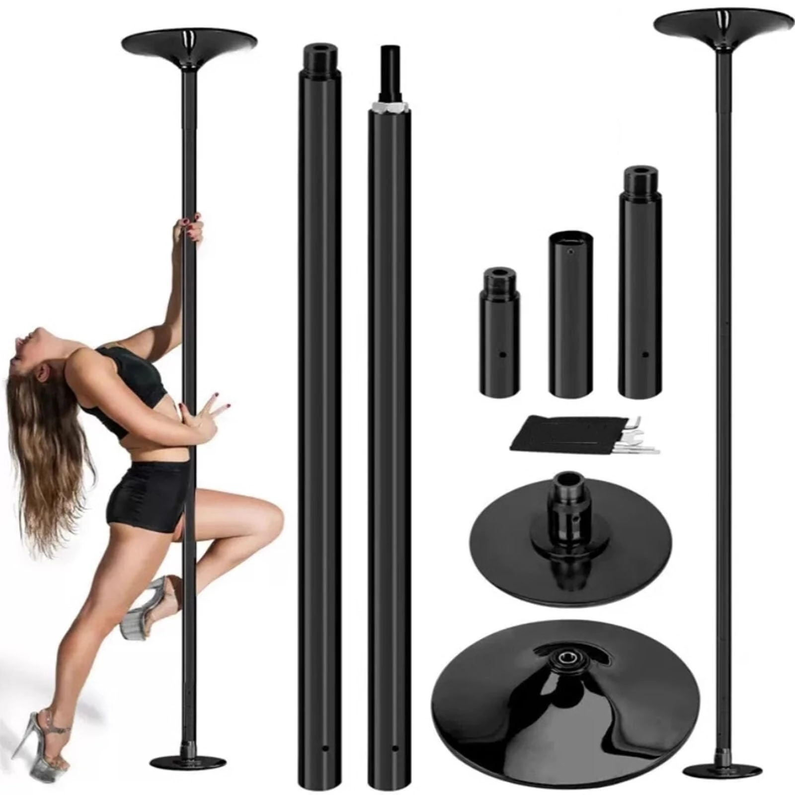 Professional Stripper Pole,Removable Stripper Fitness Pole,Dance Pole Static Dancing Pole,Adjustable Height (Black)