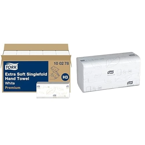 Tork Singlefold Tear Resistant Hand Towels 290163, White - 15 x 150 Towels & Tork Extra Soft Singlefold Hand Towels 100278, Quickdry, White - 15 x 200 Towels – H3 Towel Bundle