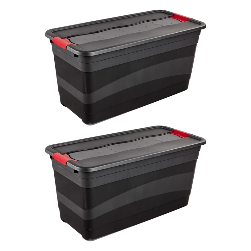 keeeper Eckhart 2 x Transport Containers with Lid and Sliding Closure, Extra Sturdy, 79.5 x 39.5 x 40 cm, 83 L, Graphite Grey