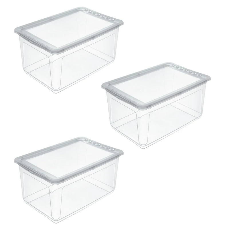 keeeper bea 3x Storage Box with Air Control System, 59 x 39 x 27 cm, 43 L, Transparent