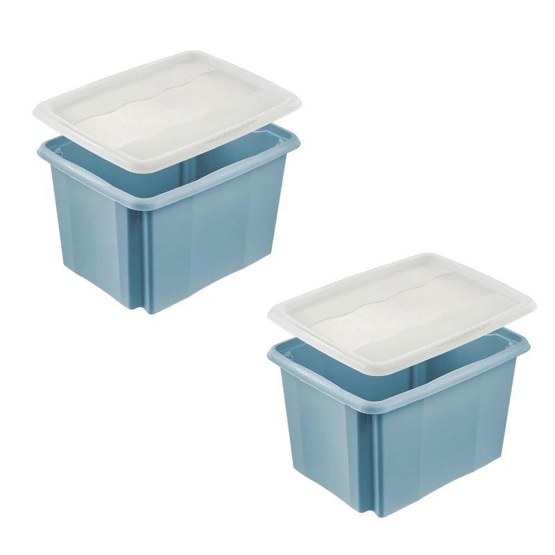 keeper emil 2x Storage Box with Lid - 30L Nordic Blue