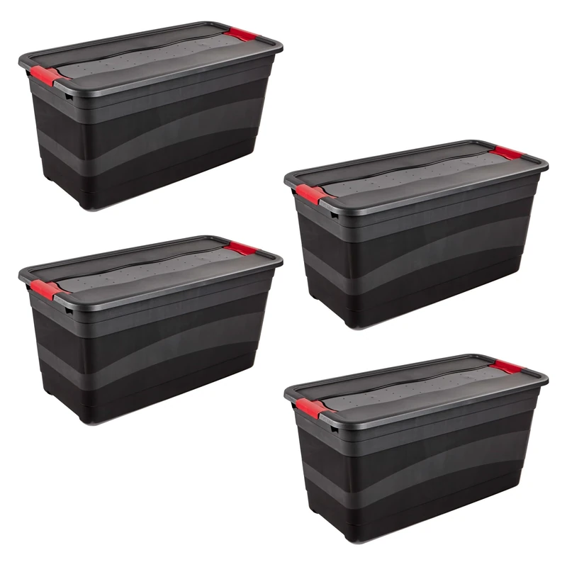 keeeper eckhart 4 x Transport Containers with Lid and Sliding Closure, Extra Sturdy, 79.5 x 39.5 x 40 cm, 83 L, Graphite Grey