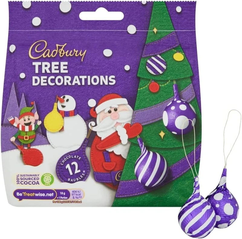 Cadbury Milk Chocolate Christmas Tree Decorations, 72 g. Christmas, Confectionery, Big Night In, Sharing Chocolate, Present, Great Gift, OFFICIAL