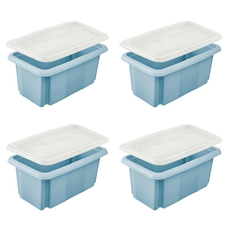 keeeper emil 4 x Storage Boxes with Turning/Stacking System with Lid Emilia 7 L Nordic Blue