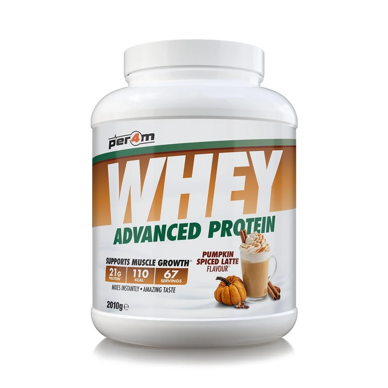 Per4m Whey Protein Powder | High Protein Shake for Muscle Growth & Recovery | Low Sugar Gym Supplement | Sports Nutrition Drink + Amino Acids (2010g, Pumpkin Spiced Latte)