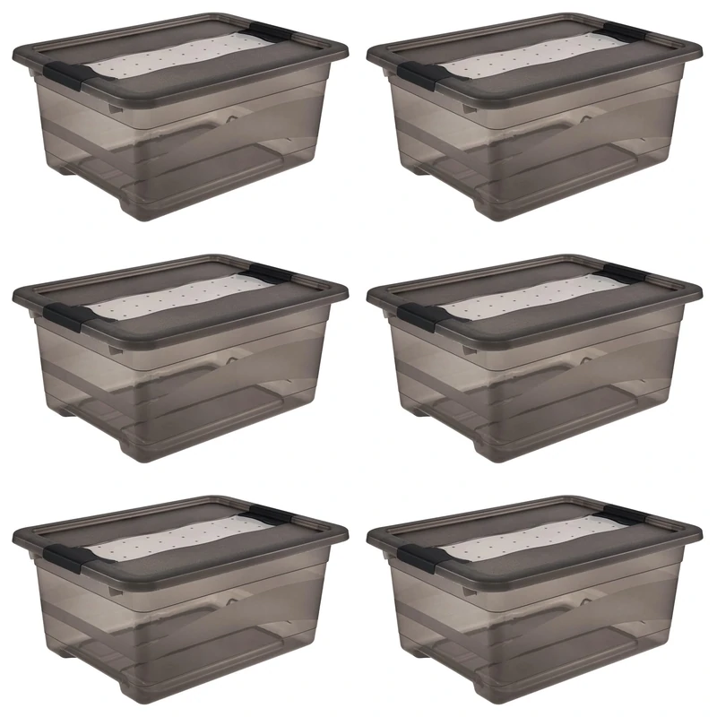 keeeper Cornelia 6 x Storage Boxes with Lid and Sliding Closure, 39.5 x 29.5 x 17.5 cm, 12 L, Crystal Grey