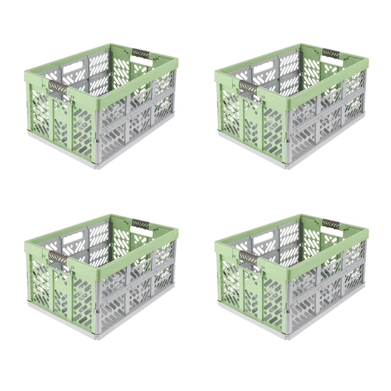 keeeper Ben 4x Sturdy Professional Folding Boxes with Soft-Touch Handles, 45 L, Eco Grass Green
