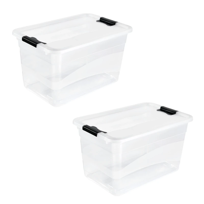keeeper Cornelia 2 x Storage Box with Lid and Sliding Closure, 59.5 x 39.5 x 34 cm, 52 L, Transparent