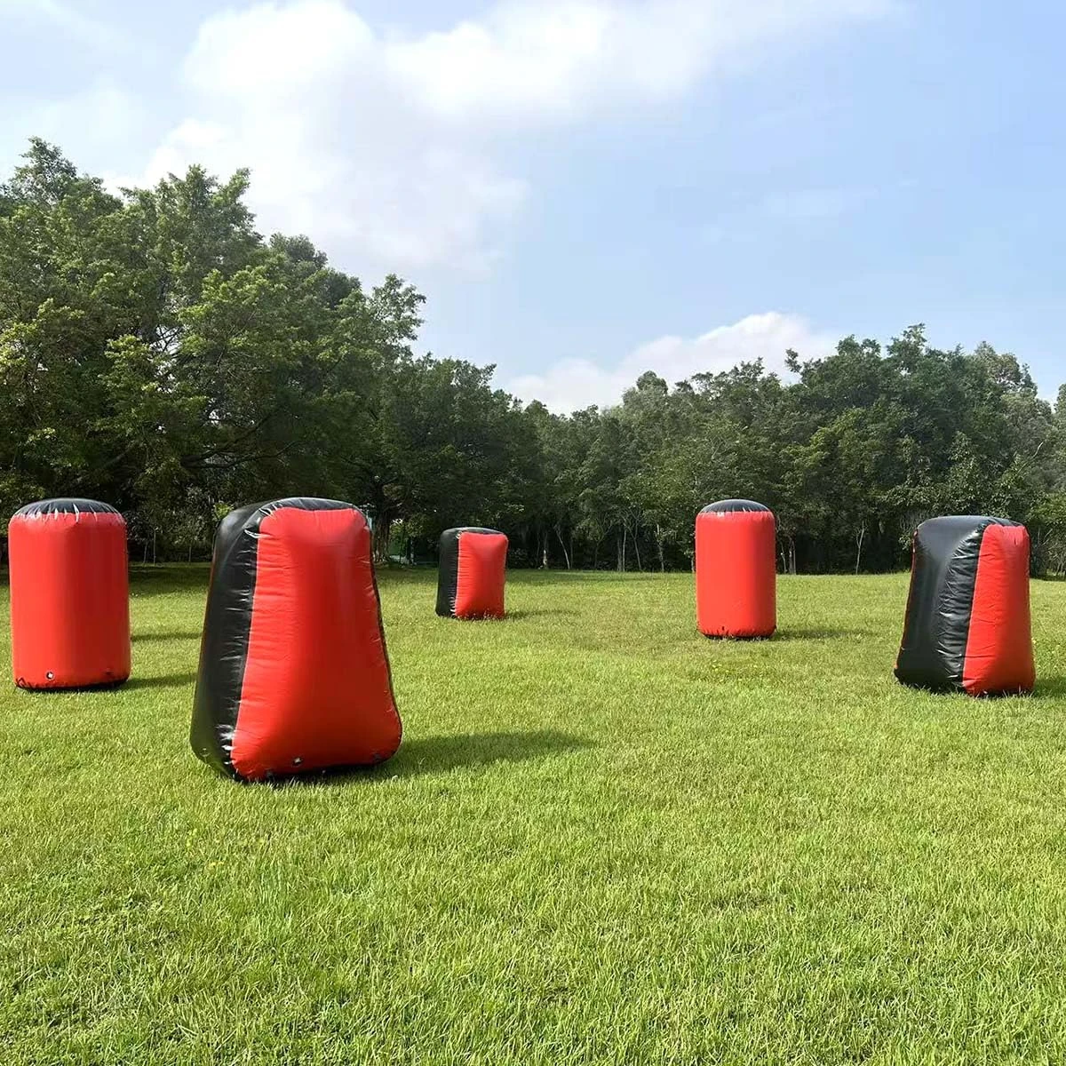 6 Pieces Inflatable Paintball Air Bunkers Set, Red and Black Inflatable Paintball Obstacle for Outdoor Sports