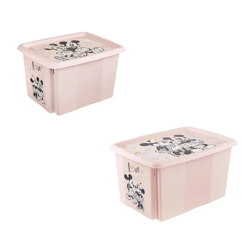 keeeper Karolina 2 x Minnie Storage Box with Lid, Rotating and Stackable, for Children, 30 L + 45 L, Nordic Pink - Image 1