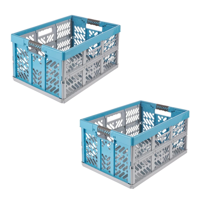 keeeper ben 2 x Sturdy Professional Folding Boxes with Soft-Touch Handles, 45 L, Eco Sky Blue