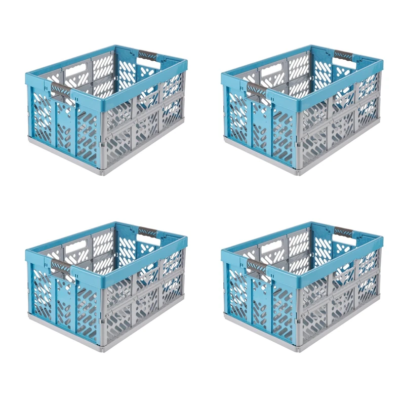 keeeper ben 4x Sturdy Professional Folding Boxes with Soft-Touch Handles, 45 L, Eco Sky Blue