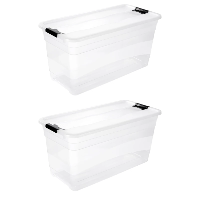 keeeper Cornelia 2 x Storage Box with Lid and Sliding Closure, 79.5 x 39.5 x 40 cm, 83 L, Transparent