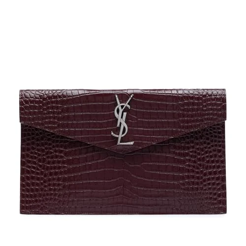 Saint Laurent Pre-Loved Croc Embossed Leather Uptown Pouch