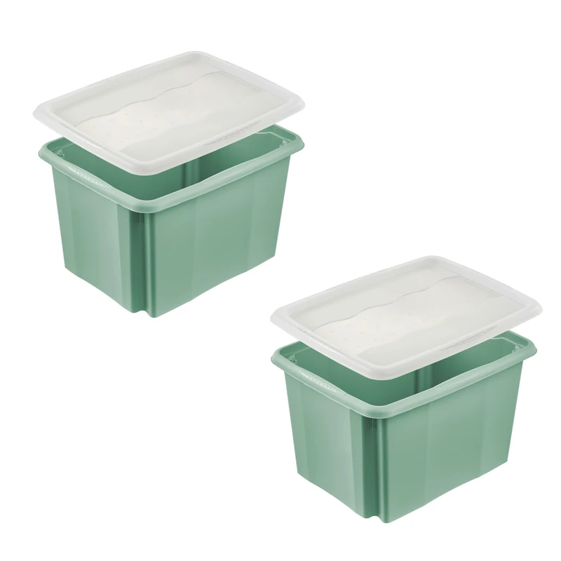 keeeper emil 2 x Storage Box with Turning/Stacking System with Lid Emilia 30 L Nordic Green