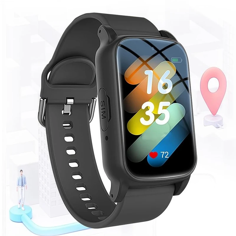 Elderly Smart Watch with Fall Detection & Medical SOS Alert - GPS Tracker & Emergency Call for Seniors - Smartwatch for Men and Women with Health Monitoring, 4G HD Video Call,Black