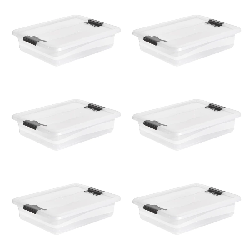 keeeper Cornelia 6 x Storage Boxes with Lid and Sliding Closure, 39.5 x 29.5 x 9.5 cm, 7 L, Transparent