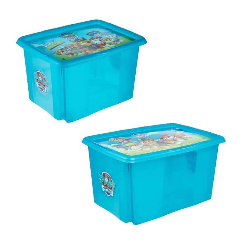 keeeper Karolina 2 x Paw Patrol Storage Box with Lid, Rotating and Stackable, for Children, 30 L + 45 L, Fresh Blue (Transparent)