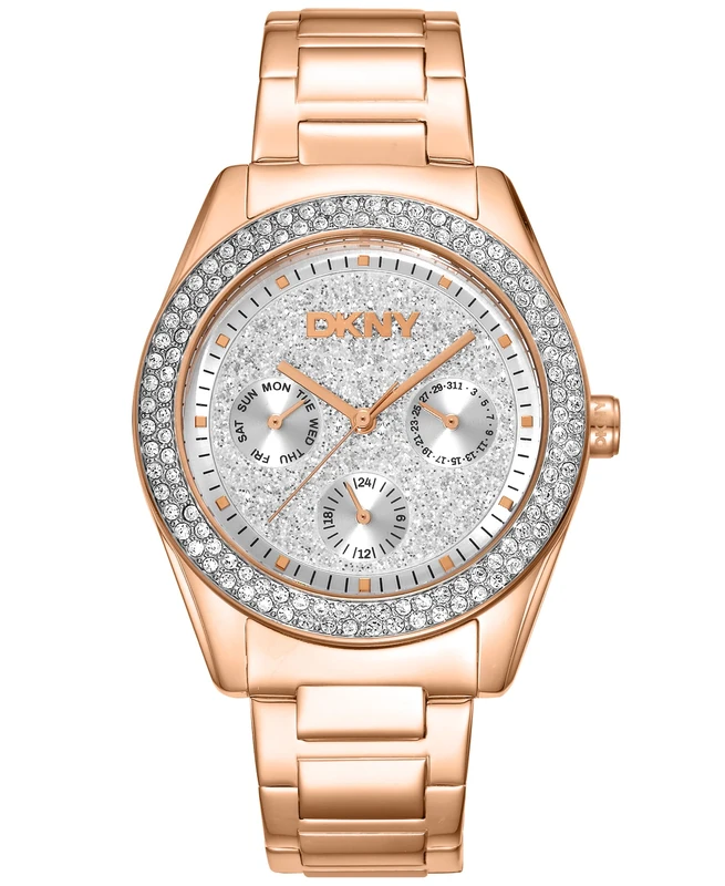 DKNY Chambers Multi Glitz 5 ATM Quartz Watch, Pink Gold, Einheitsgröße, Modern - Image 1