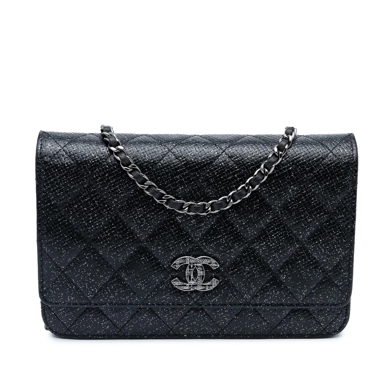 Chanel Pre-Loved CC Quilted Glittered Calfskin Wallet On Chain Handbag