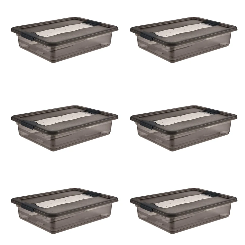 keeeper Cornelia 6 x Storage Boxes with Lid and Sliding Closure, 39.5 x 29.5 x 9.5 cm, 7 L, Crystal Grey