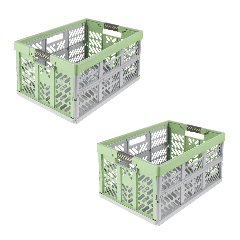 keeeper ben 2 x Sturdy Professional Folding Boxes with Soft-Touch Handles, 45 L, Eco Grass Green