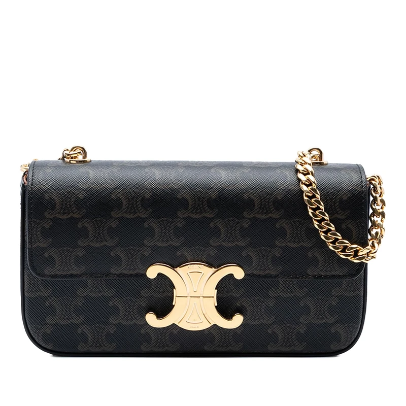 Celine Pre-Loved Triomphe Coated Canvas Claude Chain Shoulder Bag