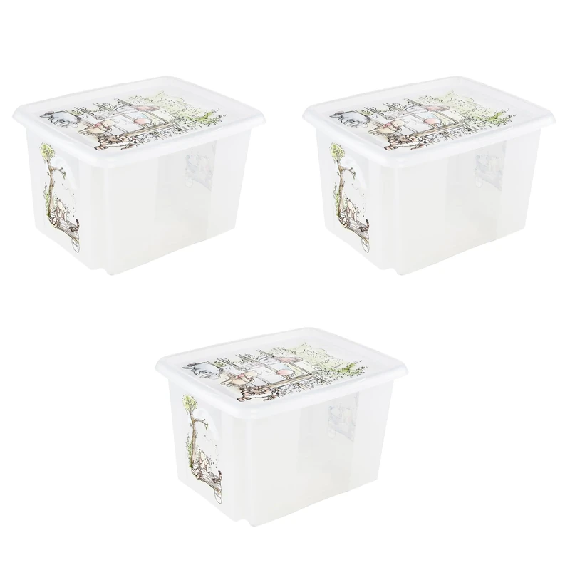 keeeper Karolina 3 x Winnie the Pooh Storage Box with Lid, Rotating and Stackable, for Children, 30 L, Transparent