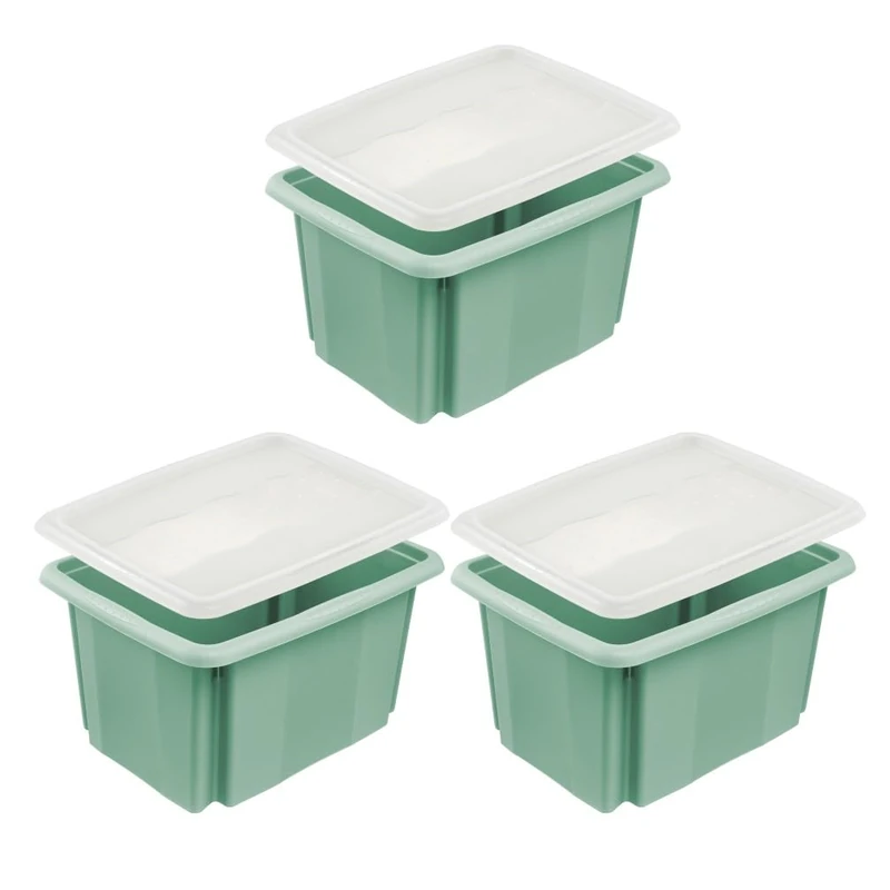 keeeper emil 3x Storage Box with Turning/Stacking System with Lid Emilia 15 L Nordic Green