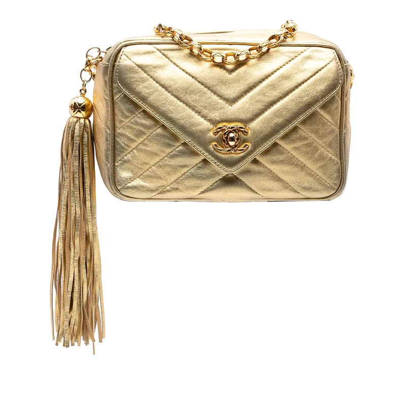 Chanel Pre-Loved Chevron Metallic Lambskin Tassel Chain Camera Bag
