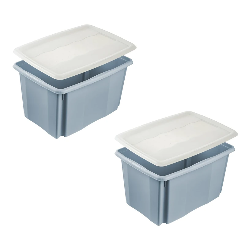 keeeper emil 2 x Storage Box with Turning/Stacking System with Lid Emilia 45 L Nordic Blue