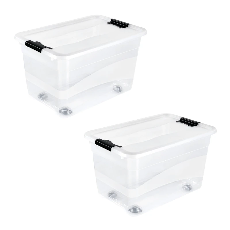 keeeper Konrad 2-Pack Storage Boxes with Wheels - 52L Transparent
