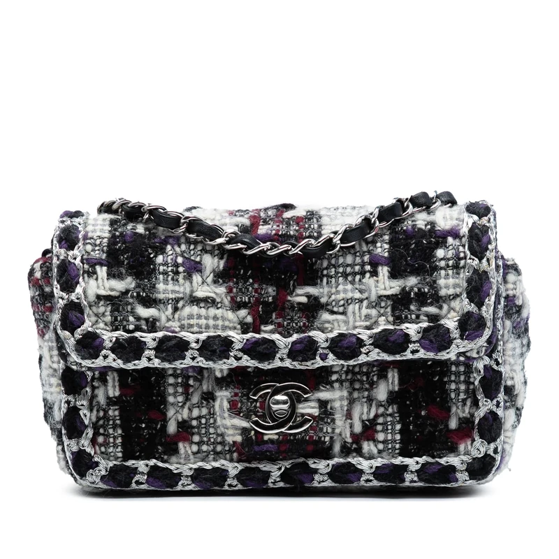 Chanel Pre-Loved Mini Rectangular Quilted Tweed Single Flap Crossbody Bag