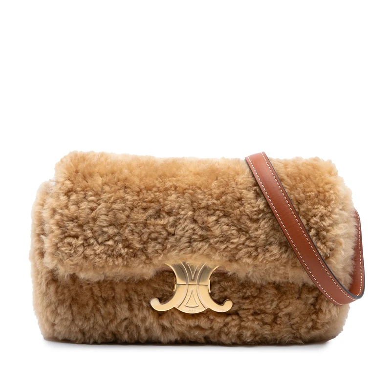 Pre-Loved Shearling Triomphe Shoulder Bag - Image 1