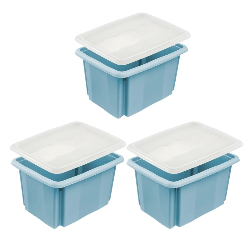 keeeper emil 3x Storage Box with Turning/Stacking System with Lid Emilia 15 L Nordic Blue