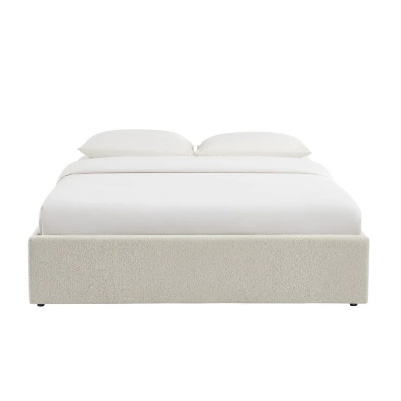 BAÏTA MARCY storage bed in beige chenille fabric, 160x200, mattress included