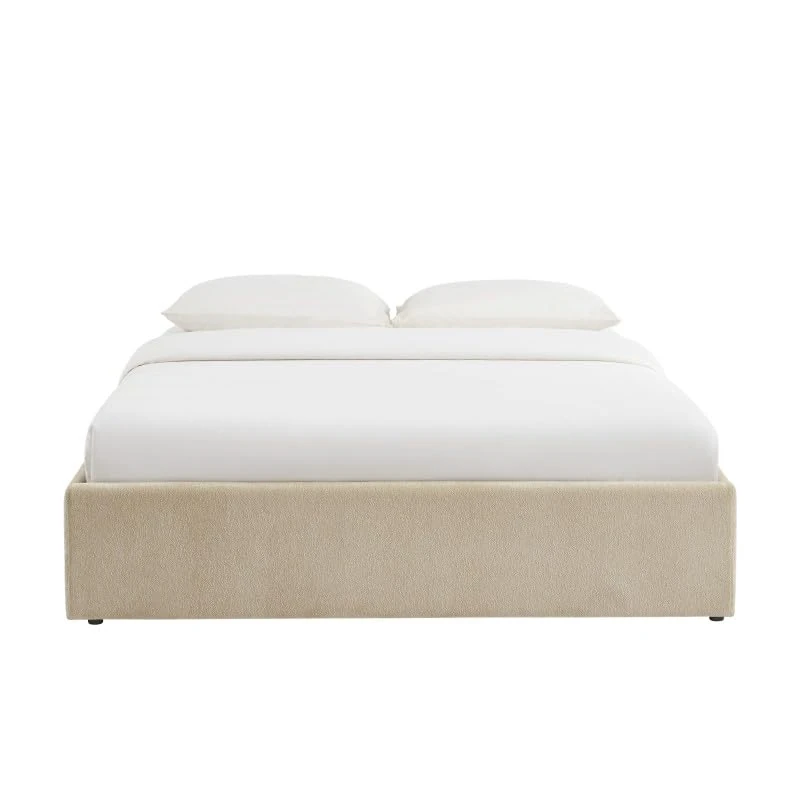 BAÏTA MARCY storage bed in light taupe chenille fabric, 160x200, mattress included
