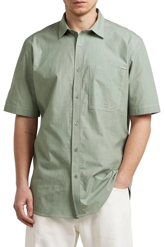 G-Star Raw C.V. One Pkt Regular Shirt SS Shirt, Multicolour (Orphus Slub Stripe D29033-e349-j115), Men's L