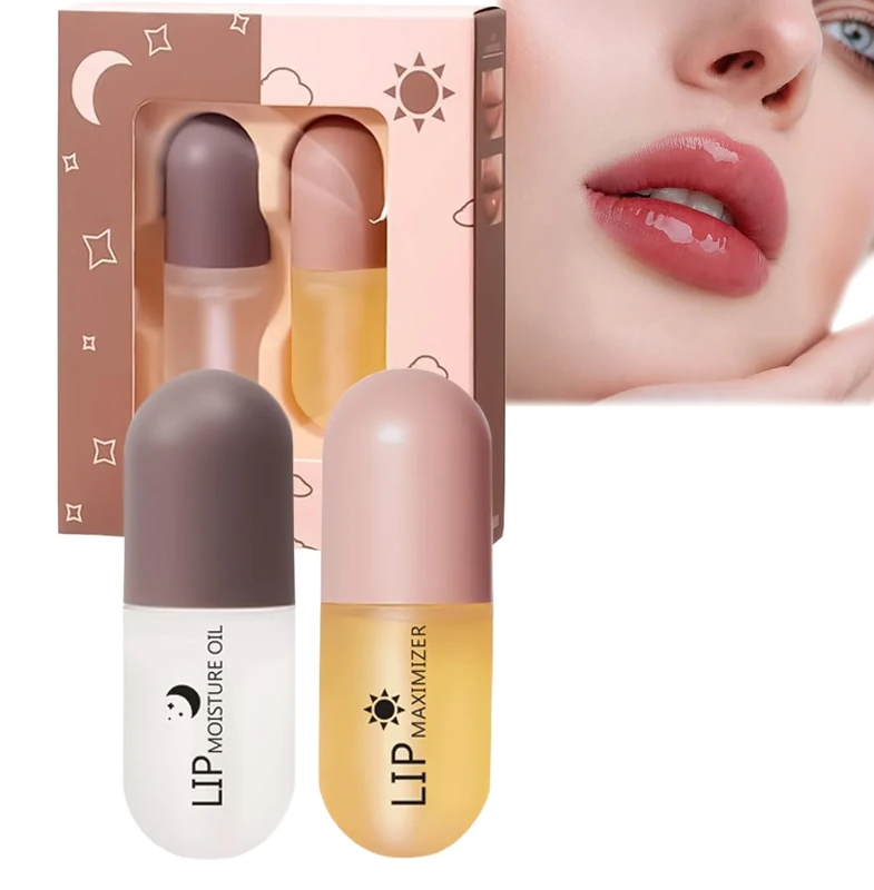 Lip Plumper,2-Piece Lip Plumper Set: Volumizing Lip Gloss & Hydrating Serum for Fuller Lips, Makeup Beauty Kit (Set A)