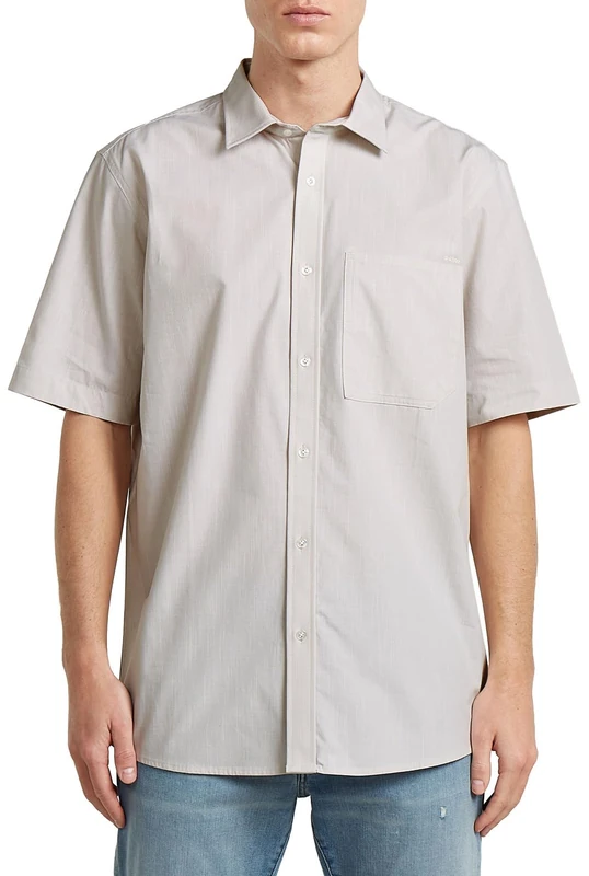 G-Star Raw C.V. One Pkt Regular Shirt SS Shirt, Multicolour (Dk Brick Slub Stripe D29033-e349-j199), Men's L