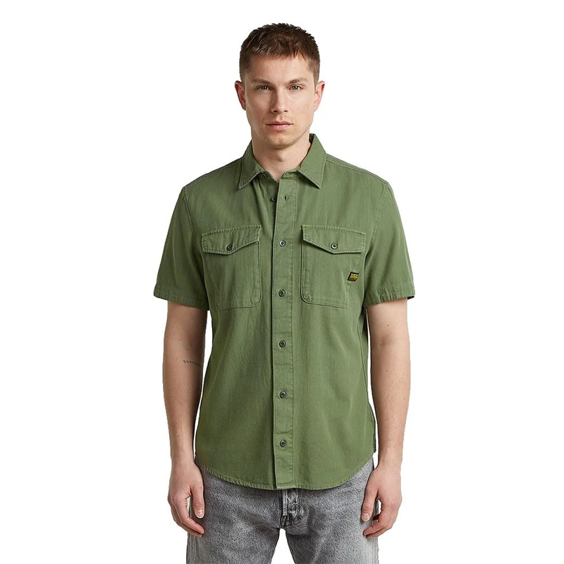 G-Star Raw C.V. Marine Slim Short Sleeve Shirt, Green (Four Leaf Clover GD D19751-d454-h886), L Men